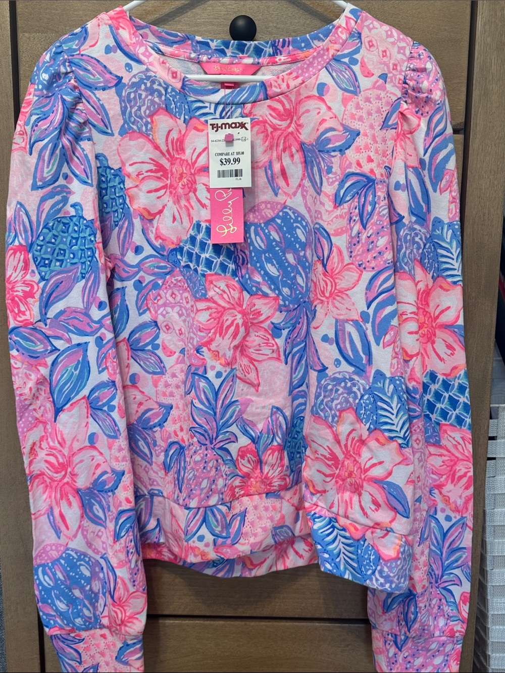 Lilly Pulitzer Pink Blue Floral Crewneck Sweatshirt NWT Size L